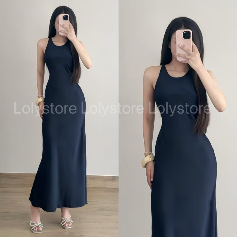 Đầm body nữ lụa TÔ CHÂU CAO CẤP thiết kế kiểu đơn cổ tròn cài nút form trơn ôm đuôi cá xoè  Lolystore NH458 | BigBuy360 - bigbuy360.vn