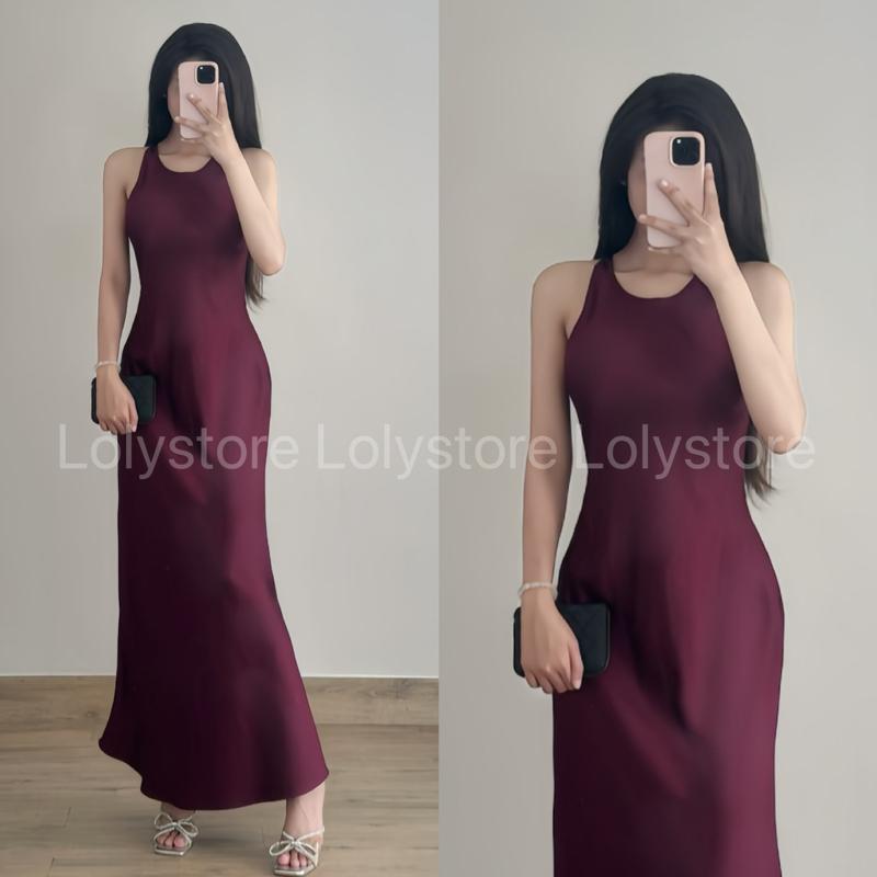 Đầm body nữ lụa TÔ CHÂU CAO CẤP thiết kế kiểu đơn cổ tròn cài nút form trơn ôm đuôi cá xoè  Lolystore NH458 | BigBuy360 - bigbuy360.vn