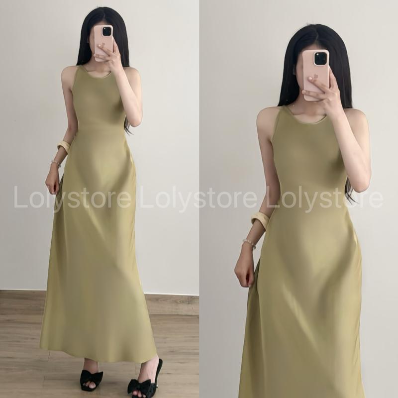 Đầm body nữ lụa TÔ CHÂU CAO CẤP thiết kế kiểu đơn cổ tròn cài nút form trơn ôm đuôi cá xoè  Lolystore NH458 | BigBuy360 - bigbuy360.vn