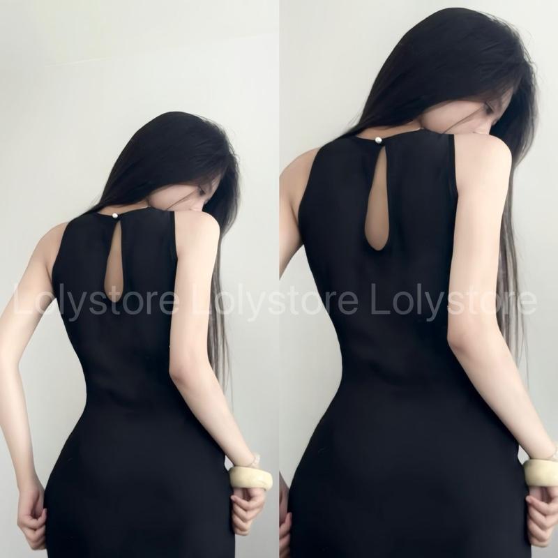 Đầm body nữ lụa TÔ CHÂU CAO CẤP thiết kế kiểu đơn cổ tròn cài nút form trơn ôm đuôi cá xoè  Lolystore NH458 | BigBuy360 - bigbuy360.vn
