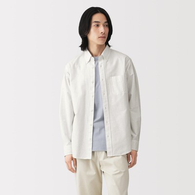 MUJI Áo Sơ Mi Nam Vải Oxford Cổ Cài Nút Tay Dài