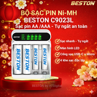  Bộ Sạc 4 pin AA AAA Beston C9023L mẩu mới sạc nhanh,tự ngắt khi đầy đèn báo thông minh dùng cho micro ,remote 