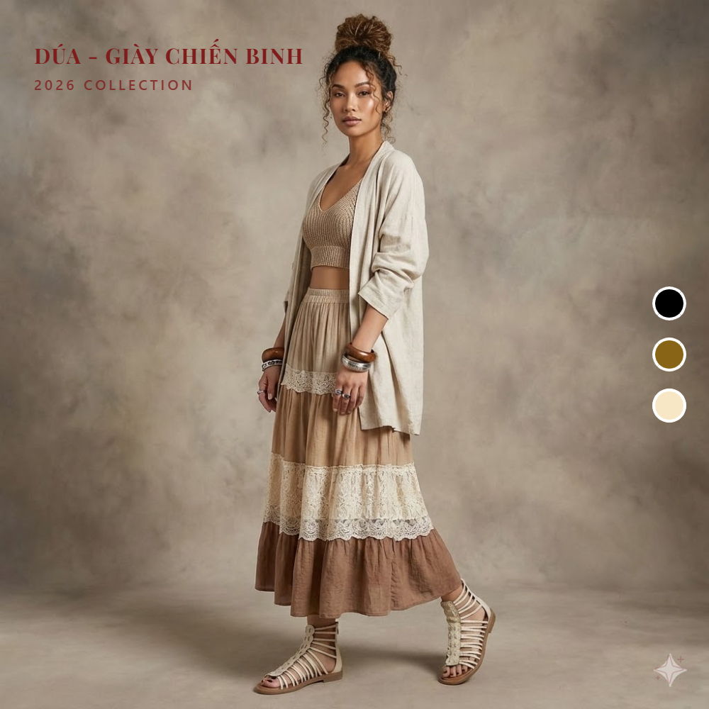 Giày Sandal Chiến Binh Boho Dây Ngang, Chính Hãng SIKETU, N92, Phong Cách Tiểu Thư, Sandal Nữ