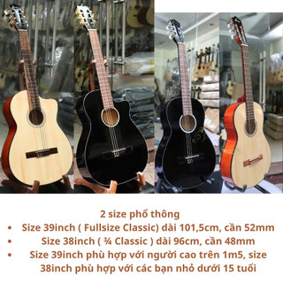 Đàn Guitar Classic Gỗ Thịt Vinaguitar CEM1 Dáng Tròn Đủ Size Dành Cho Trẻ Em Và Người Lớn