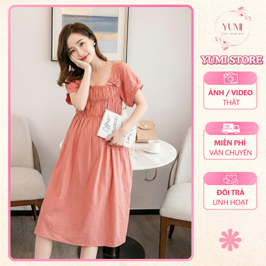 Đầm Bầu Thắt Nơ Tiểu Thư Dáng Babydoll-YUMI STORE