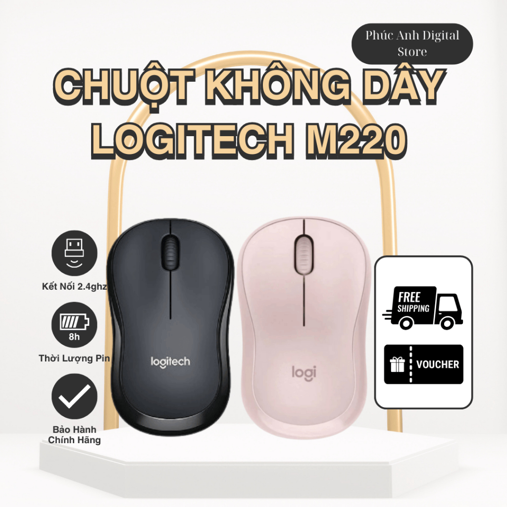 Chuột không dây M220 Hồng Silent - Tặng pin cùng bảo hành 12 tháng