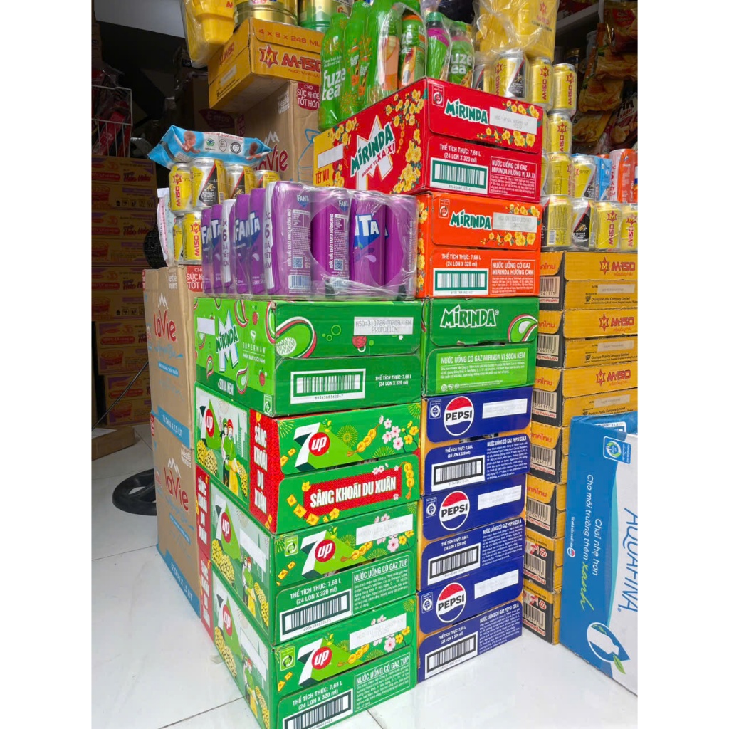 [DATE MỚI] 1 Lon Nước Ngọt có ga Pepsi /7 Up/Mirinda Cam/Mirinda Xá Xị/Soda Kem 320ml