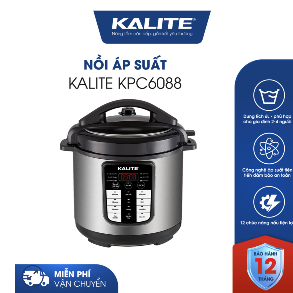 [TẶNG CHẢO INOX] Nồi áp suất điện đa năng Kalite KL636 dung tích 6L, 950W 10 chế độ nấu hầm đa năng