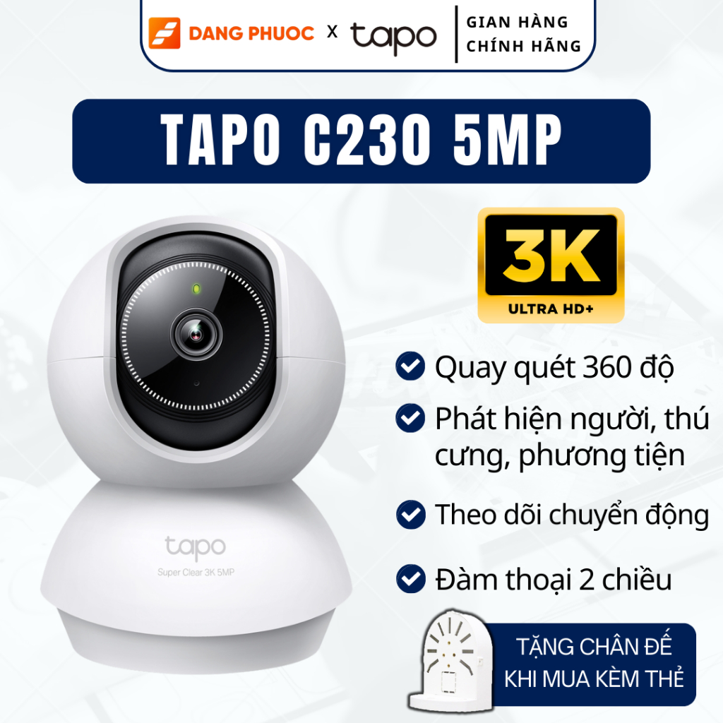 Camera Wi-Fi Trong Nhà TP-Link Tapo C230 5MP 3K Siêu Nét, Quay quét 360, giám sát an ninh