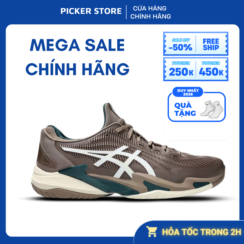 Giày Pickleball / Tennis Asics Court FF3 TAUPE GREY/WHITE chính hãng PICKER SHOES