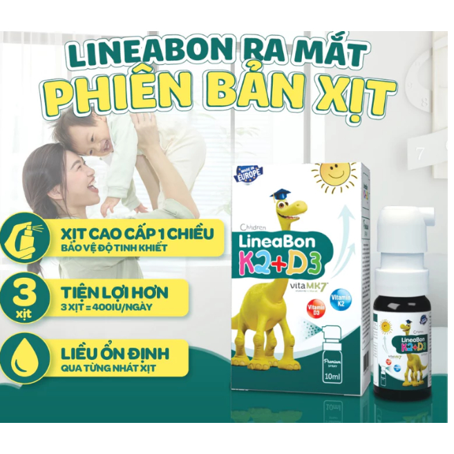 LineaBon K2+D3 Dạng Xịt ( Màu  Xanh 10 ml) bổ sung vitamin D3,K2 giúp bé ngủ ngon,mau lớn,chắc khỏe 