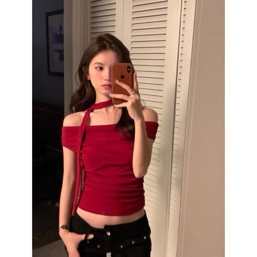 [PASS] ÁO JUSTDUN MẶC 10 KIỂU MÀU ĐỎ SIZE S CÓ KÈM DÂY