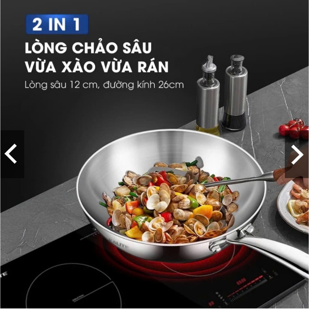 [Size 26] Chảo Inox 304 Sâu Lòng KALITE KWP2601 kèm vung | Chảo Inox Chống Dính Tự Thân