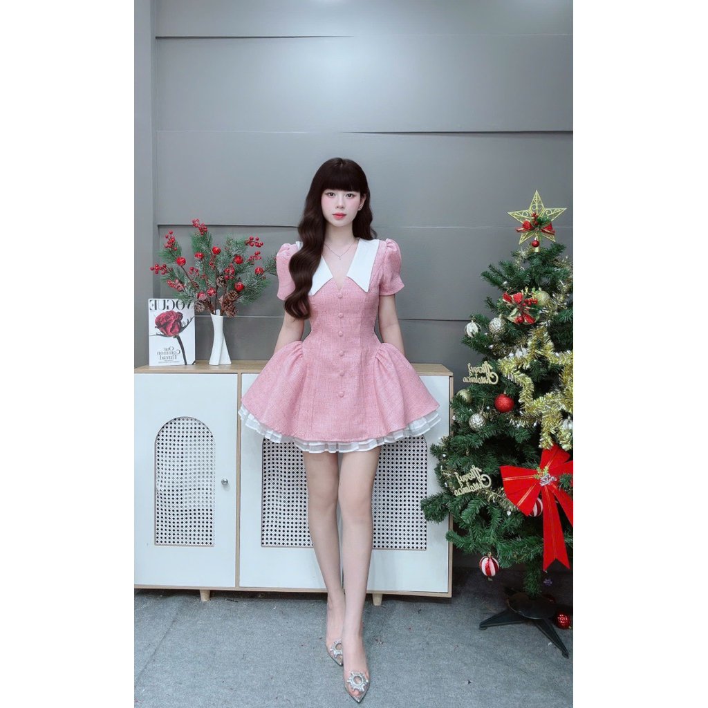 Đầm cổ sơ mi vải có kèm quần trong , bo chun sau D40569