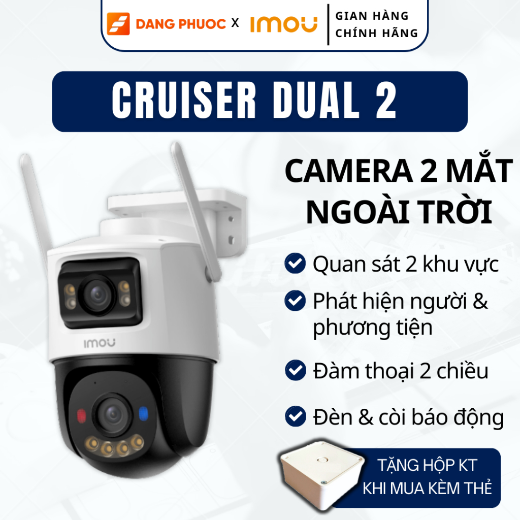 Camera Wifi IMOU 2 mắt ngoài trời S7XEP Cruiser Dual 2 10MP/6MP, xoay 360, đèn báo xanh đỏ