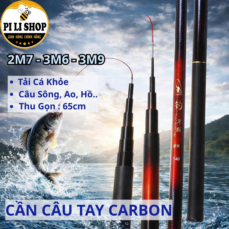 Cần Carbon Câu Tay Chịu Lực Ổn Định SIZE 2M7 3M6 3M9, Cần Câu Đài Câu Đơn Trọng Lượng Nhẹ Dễ Câu