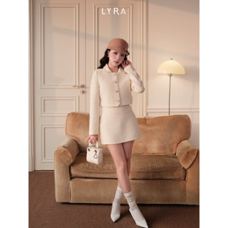  LYRA - Set váy dạ tweed áo dạ croptop cổ sen mix chân váy set thiết kế nữ phong cách Hàn Quốc công sở LWNSE018 
