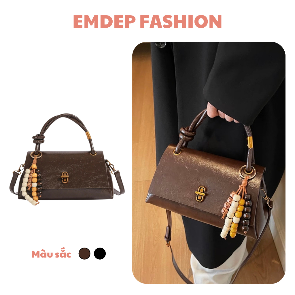 Túi Xách Nữ Cầm Tay Đeo Chéo Emdep Fashion Sang Chảnh Thời Trang Kèm Charm Xinh Xắn - TC146*