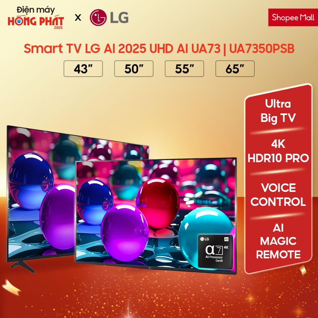 [Giao-Lắp HCM/Cần Thơ] Smart Tivi LG 43"/50"/55"/65" 4K UHD AI TV UA73 Smart TV UA7350PSB