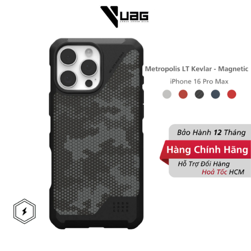 Ốp lưng UAG cho iPhone 16 Pro Max Metropolis LT Kevlar Magnetic | Chống Sốc | Bảo Hành 12 Tháng