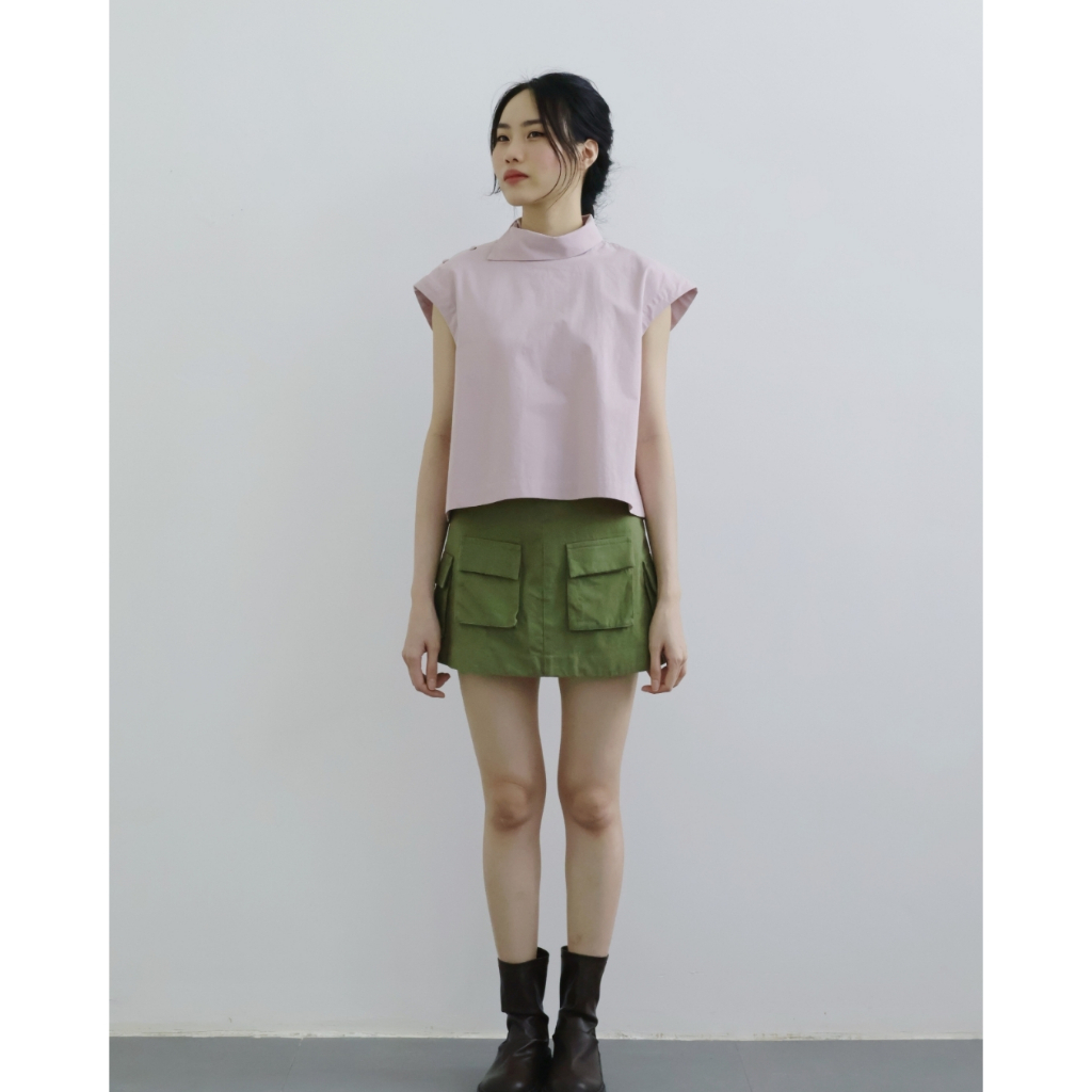 IVORYA - Áo Crop-top Nữ Màu Hồng, Không Tay - SH9786