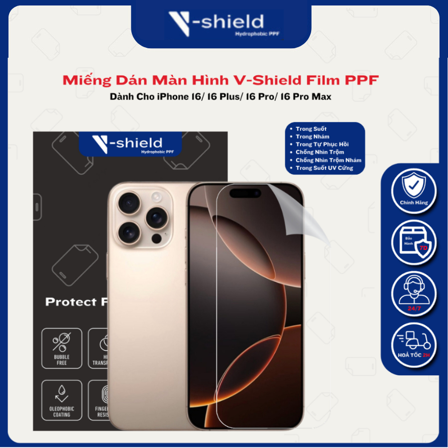 Mua 1 Tặng 1 Miếng Dán Màn Hình V-Shield Film Ppf Cao Cấp Cho Iphone 16/ 16 Plus/ 16 Pro/ 16 Pro Max