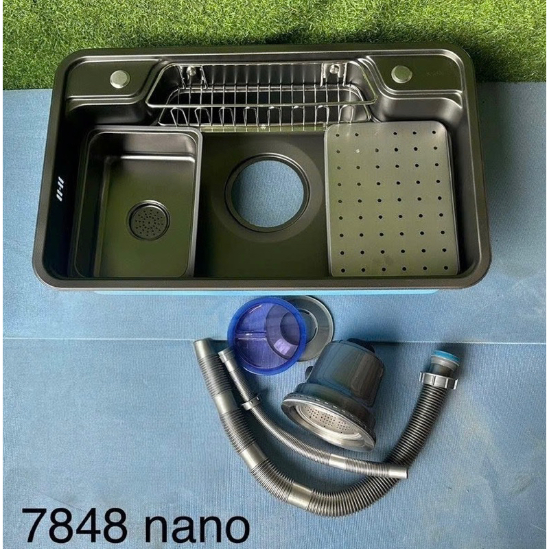 Chậu, Bồn rửa chén bát 1 hố có hộc ngăn lớn 78-48-22cm. Nano đen Korea