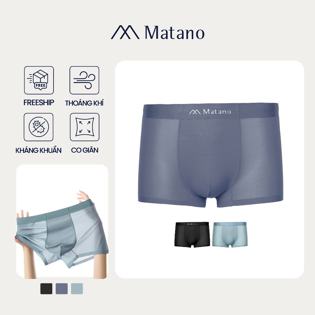 Quần Boxer Nam Lụa Băng Thông Hơi Matano QL066 thông thoáng, mềm mại, co giản, kháng khuẩn, thấm hút