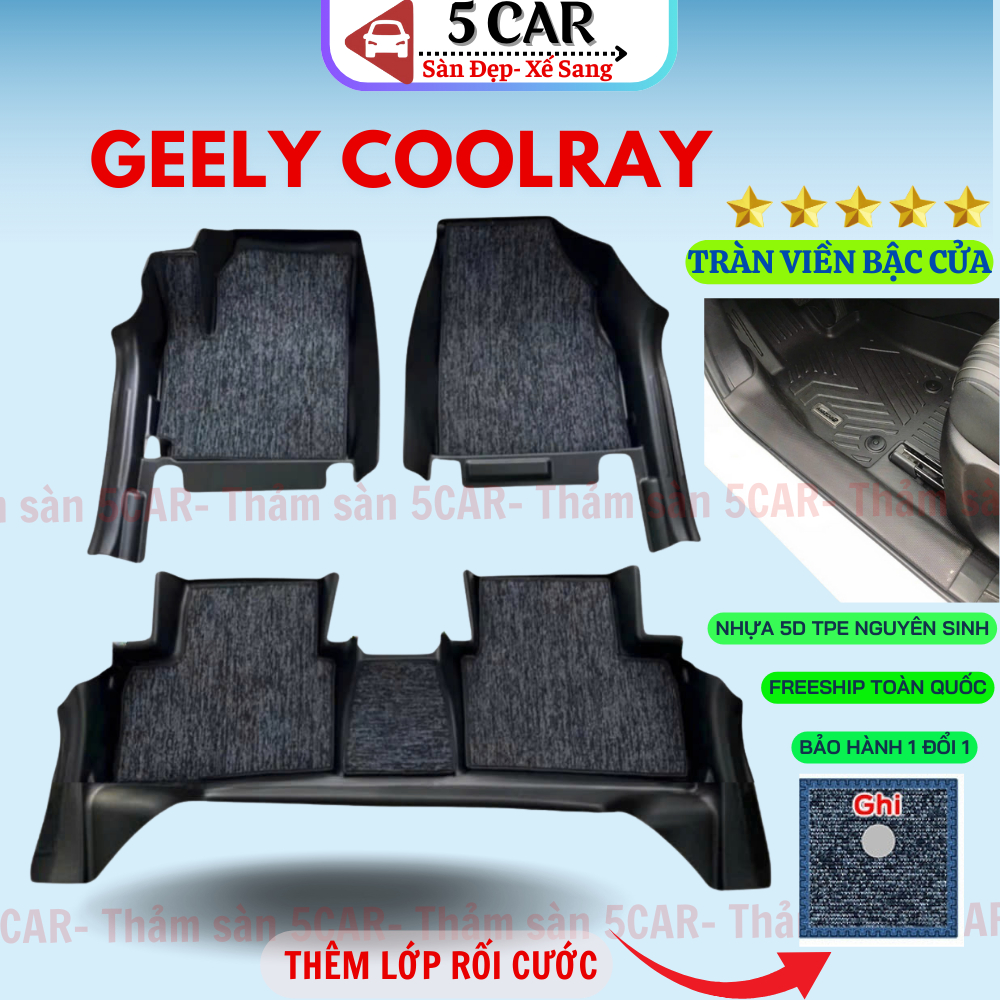 Thảm Lót Sàn Xe Geely Coolray Nhựa TPE Đúc Khuôn 5D TRÀN VIỀN BẬC CỬA- MẪU MĐ