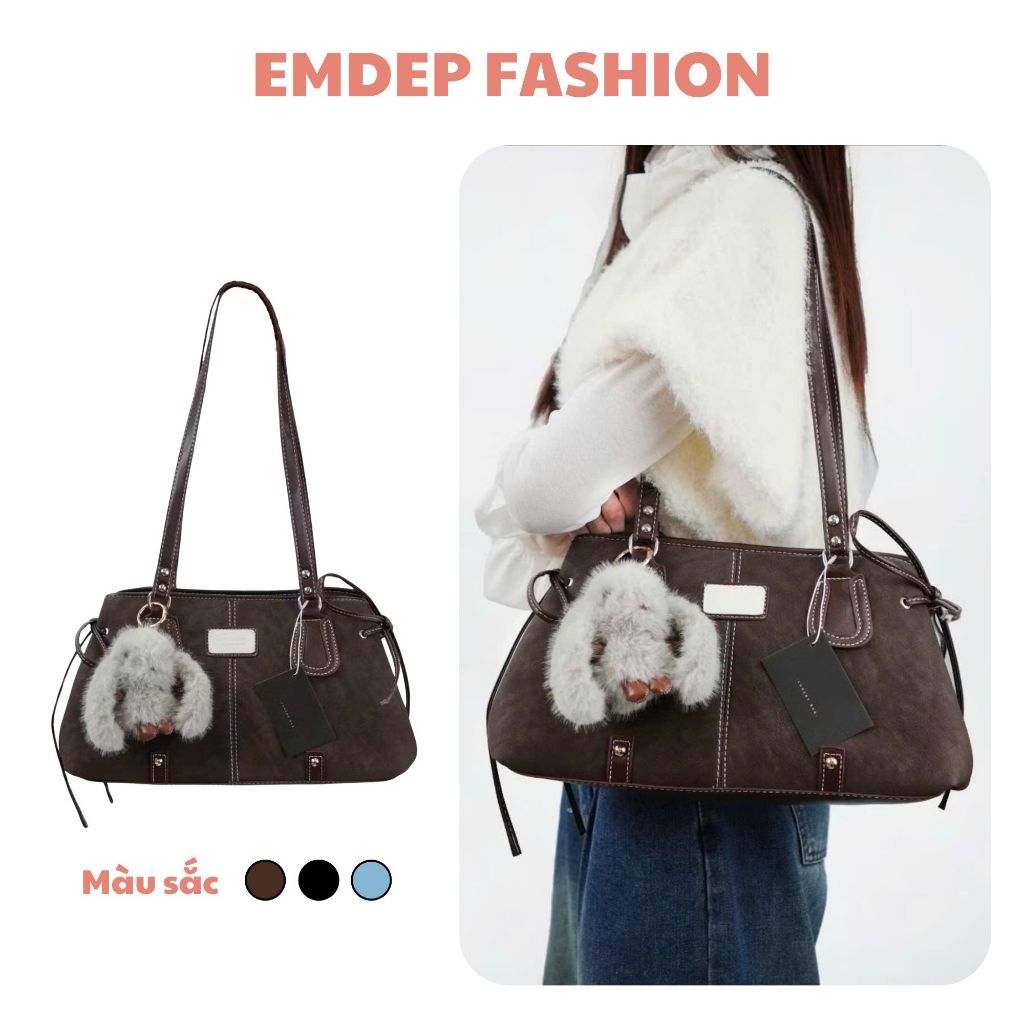 Túi Xách Nữ Đeo Vai Emdep Fashion Thời Trang Da Cao Cấp Kèm Charm Thỏ Đáng Yêu - TC145