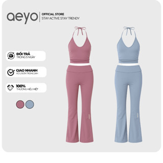  Set đồ tập gym yoga nữ Flow aeyo - bộ đồ tập gym yoga pilates quần legging ống loe áo cổ yếm 