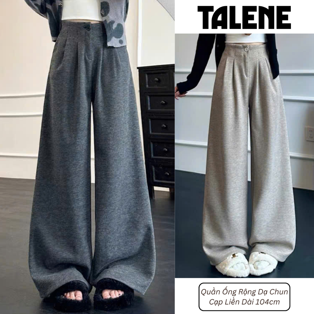 (Quần Dài 105cm) Quần Suông Rộng Nữ Vải Dạ ChunThu Đông Dày Form Rộng TALENE | QUAN NU 152