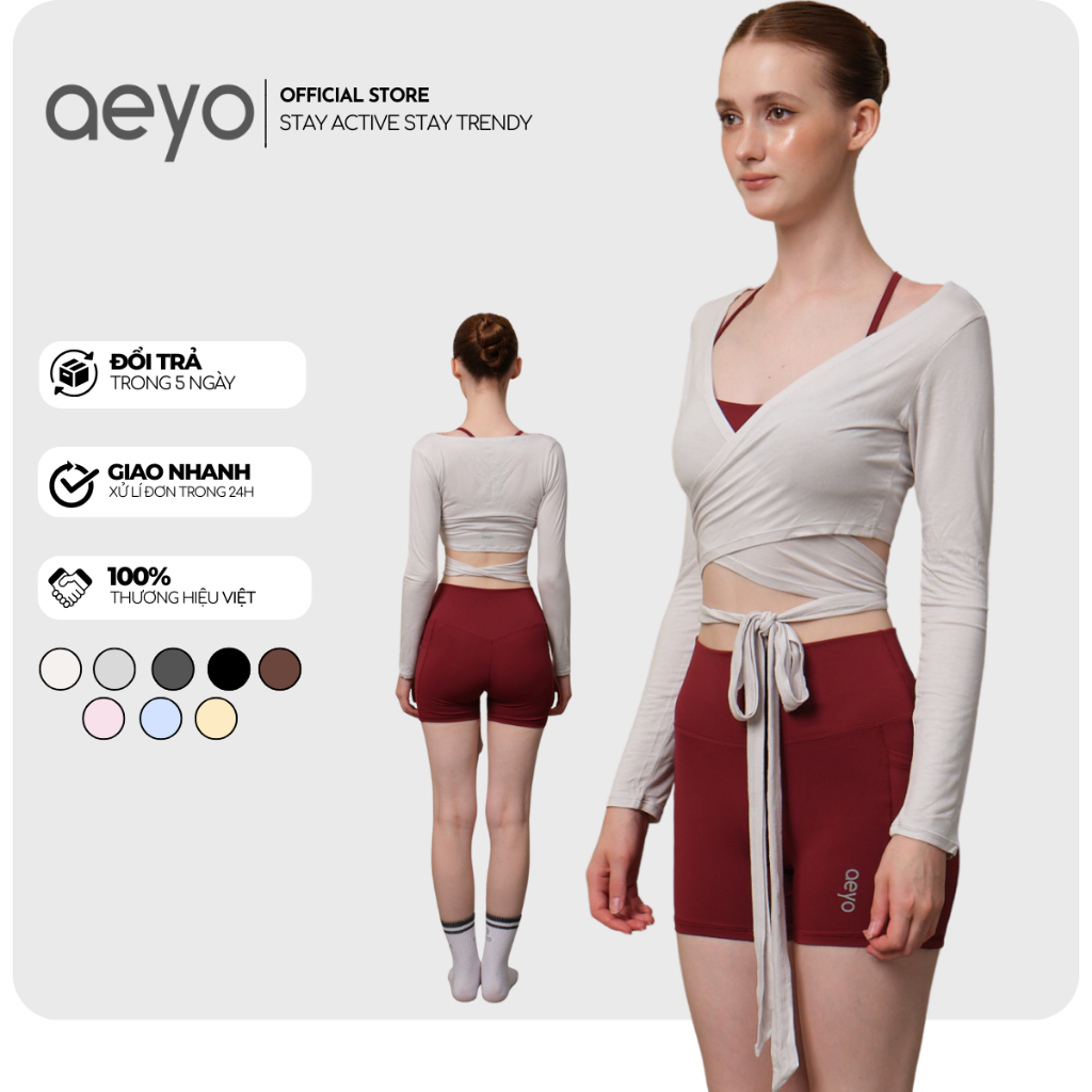 Áo khoác nữ tập yoga pilates wrap Short Lace aeyo - áo khoác  thể thao  đắp chép tập gym yoga pilates nữ