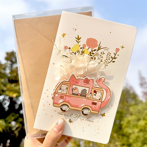 Thiệp hoa khô handmade Best Wishes Thiệp 3D Màu pastel vintage thanh lịch cao cấp