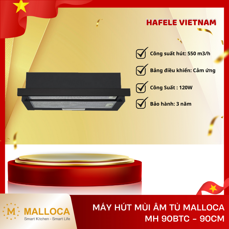 Máy Hút Mùi Malloca MH 90BTC – 90cm – Điều Khiển Cảm Ứng 3 Tốc Độ – Thiết Kế Âm Tủ Hiện Đại – FEM