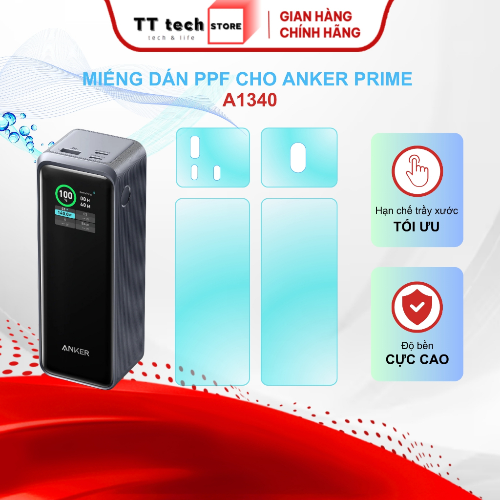 Miếng dán PPF cho sạc dự phòng Anker Prime A1340 chống trầy xước, bảo vệ tối ưu cho thiết bị