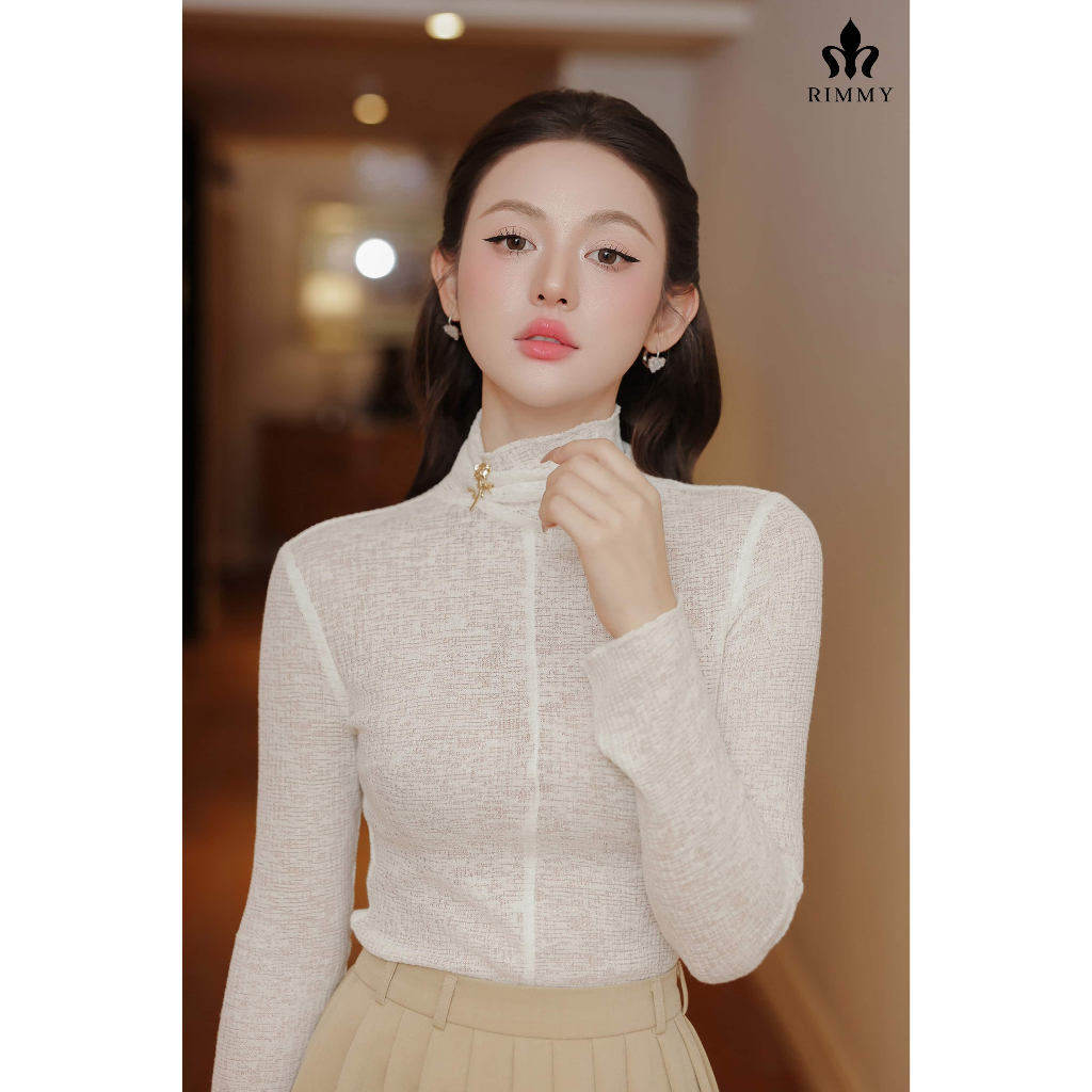 Lila Áo Thun Cổ Lọ Tay Dài Sang Trọng Thời Trang Thiết Kế Rimmy