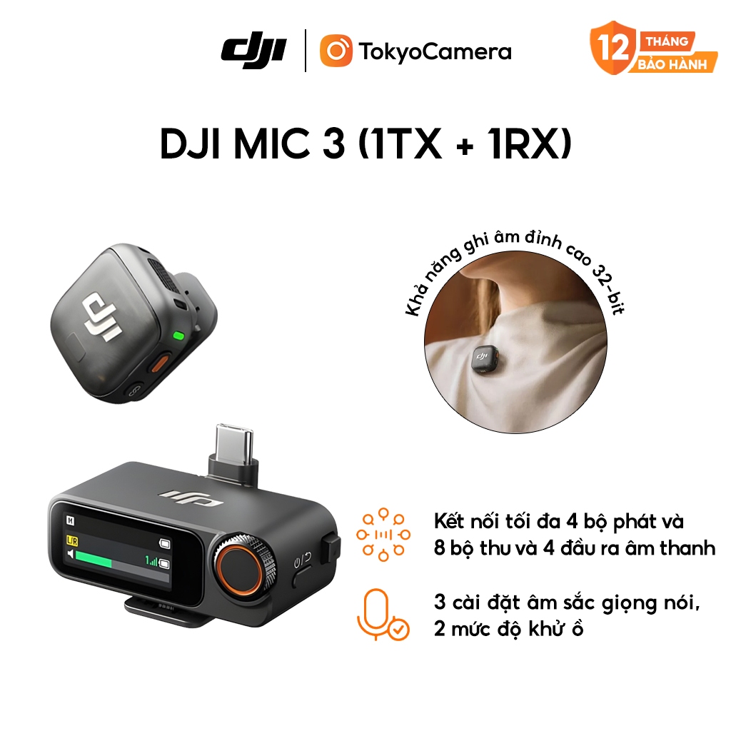 Bộ micro không dây cài áo DJI Mic 3 (1TX + 1RX) Mini nhỏ gọn nhẹ, khử ồn chất lượng