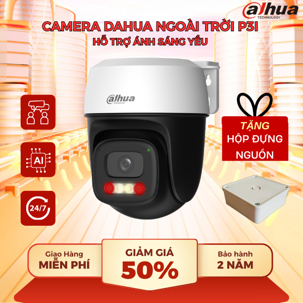 Camera WiFi Dahua Ngoài Trời P3I 3MP 2K, Xoay 360°, Hỗ Trợ Ánh Sáng Yếu – Pan & Tilt Network Camera, Bảo hành 24 tháng