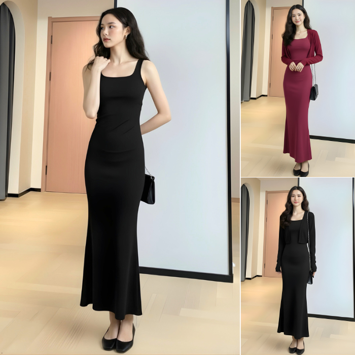 Váy Body Dáng Dài Đuôi Cá Belles Thun Tăm Hàn Cao Cấp