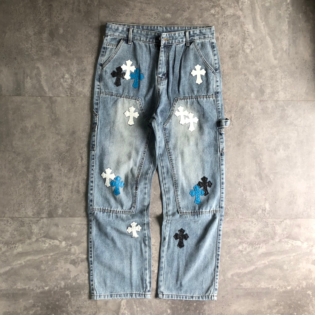 Quần jeans DoubleKnee Blue-Chrome Chữ Thập B770 ver.2 Buivintage, vai denim dày dặn phom đẹp.