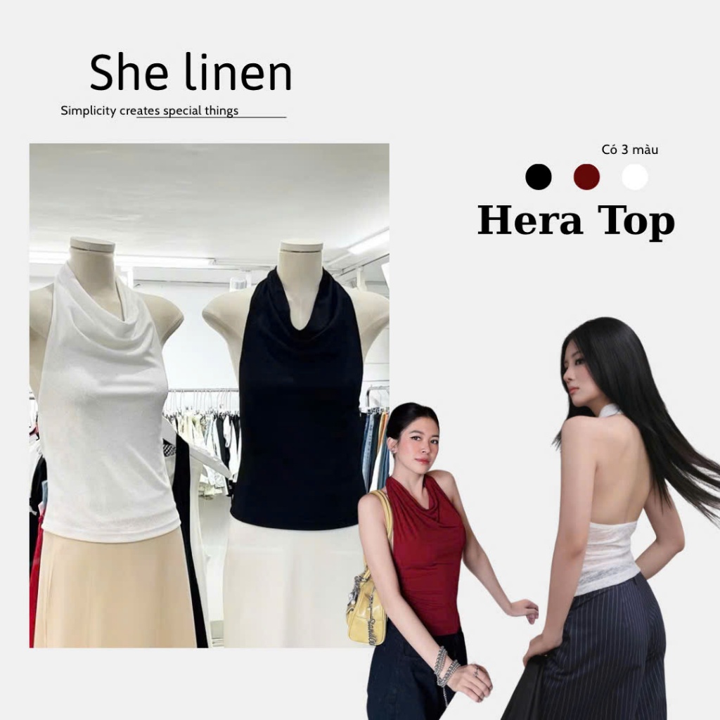 HERA TOP- Áo Yếm Cổ Đỗ, Áo Yếm Hở Lưng She Linen