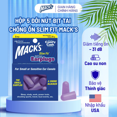 Hộp 5 Đôi Nút Bịt Tai Chống Ồn Mack's Slim Fit Dành Cho Nữ, Cao Su Non Mềm Mại, Thoải Mái Cho Giấc Ngủ Ngon