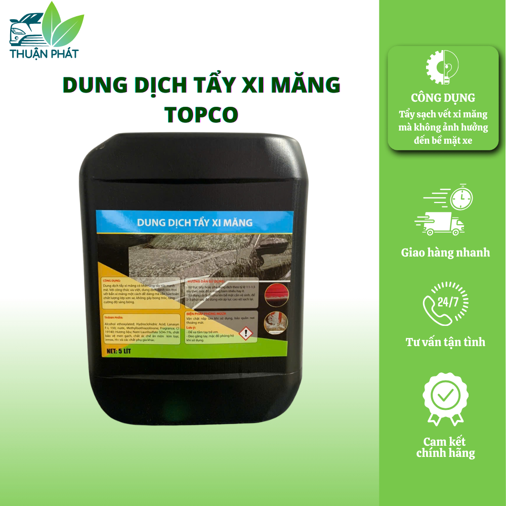 Hóa chất tẩy xi măng nền gạch, xe ô tô Topco dung dịch tẩy xi măng trên sắt, nền nhà 5L Thuận Phát