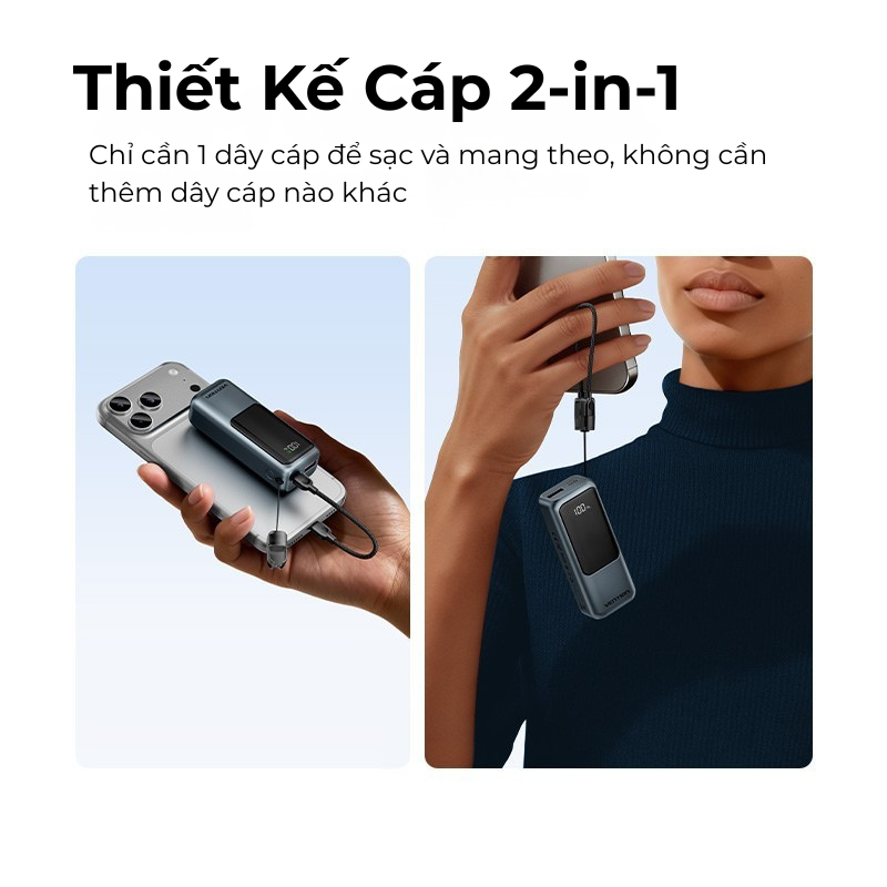 Pin Sạc Dự Phòng Mini 22.5W 10000mAh Vention Tích Hợp Dây Type C, Màn LED Hiển Thị,Hỗ Trợ Sạc Nhanh, Thiết Kế Nhỏ Gọn | BigBuy360 - bigbuy360.vn