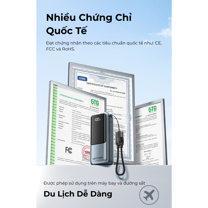 Pin Sạc Dự Phòng Mini 22.5W 10000mAh Vention Tích Hợp Dây Type C, Màn LED Hiển Thị,Hỗ Trợ Sạc Nhanh, Thiết Kế Nhỏ Gọn | BigBuy360 - bigbuy360.vn