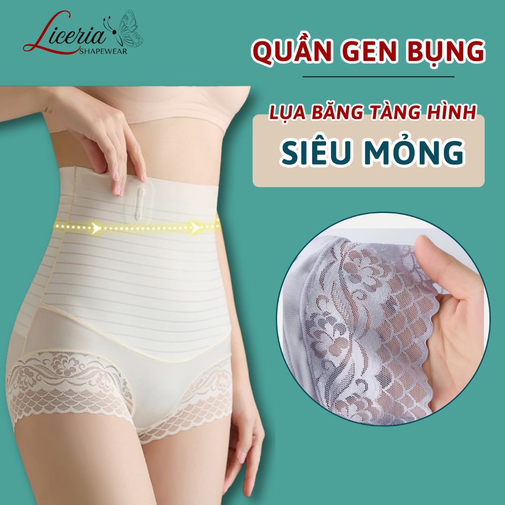 Quần Gen Nịt Bụng Dưới Định Hình Eo Chất Su Cao Cấp Thông Thoáng Viền Ren Nâng Mông Siết Đùi Liceria
