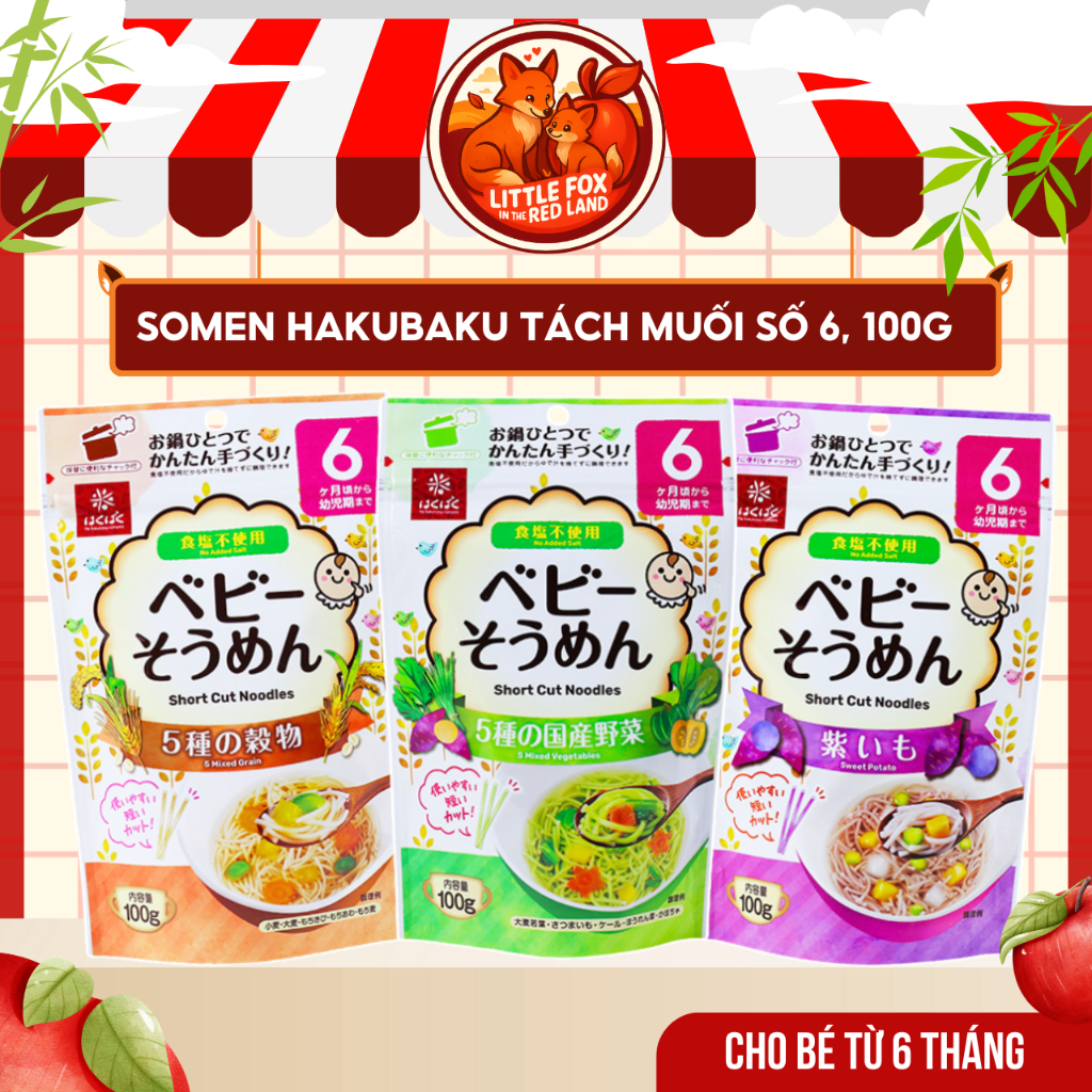 (DATE MỚI) Mì Somen Hakubaku Tách Muối - Túi 100g - Somen 6 - Vị Khoai Lang - Rau Củ - Ngũ Cốc Cho B