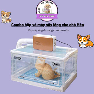 Combo hộp và máy sấy lông cho chó Mèo trong suốt tiện lợi, Máy sấy lông đa năng cho chó mèo -