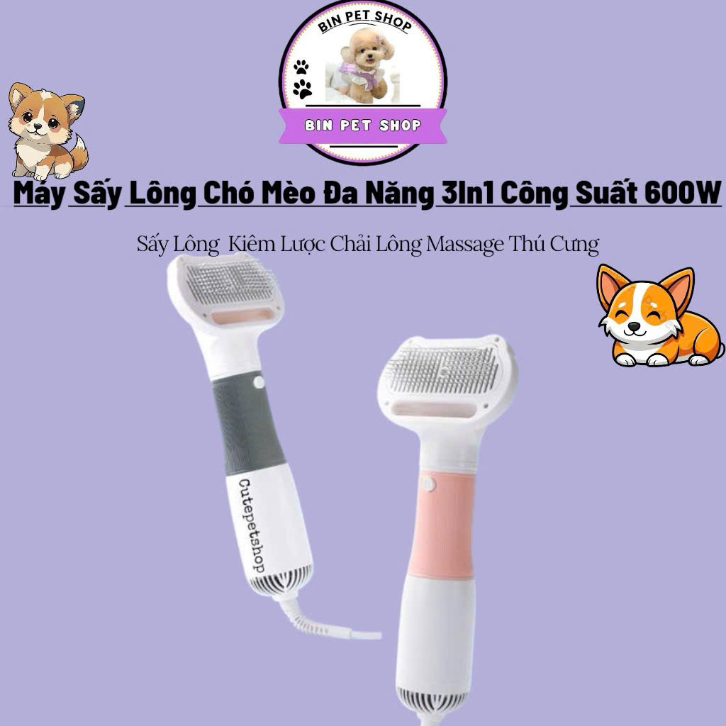 Máy Sấy Lông Chó Mèo Đa Năng 3In1 Công Suất 600W Sấy Lông  Kiêm Lược Chải Lông Massage Thú Cưng
